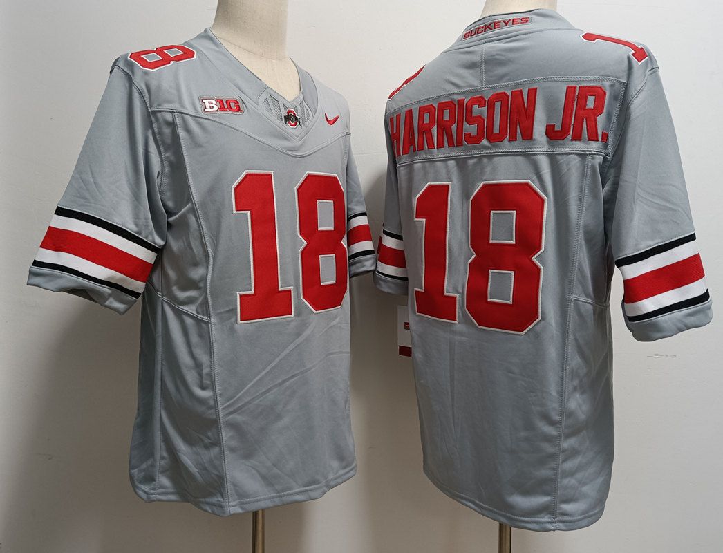 Men Ohio State Buckeyes #18 Harrison jr Grey Nike 2025 NCAA Jersey
